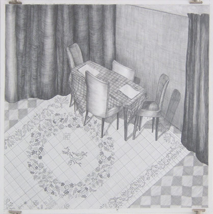 De krans, 2007,potlood op papier, 48 x 49 cm