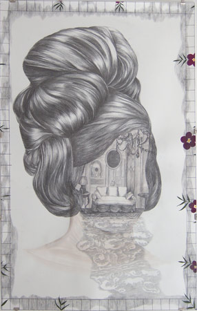 Kapsel met interieur, 2008, potlood op papier, 140 x 90 cm