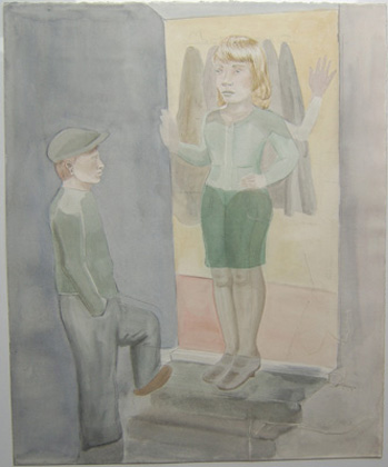 Vrouw in de deur, 2006, potlood, aquarel/papier, 46 x 37,7 cm