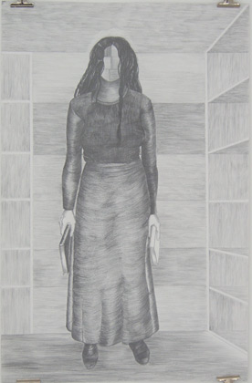 Zelfportret met boeken, 2008, potlood op papier, 50 x 32,5 cm