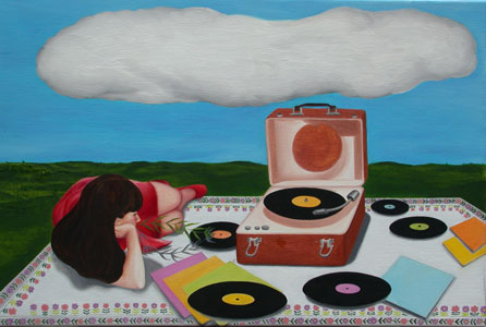 Danielle Lemaire, Luisteren, 2003, olieverf op linnen, 45 x 70 cm