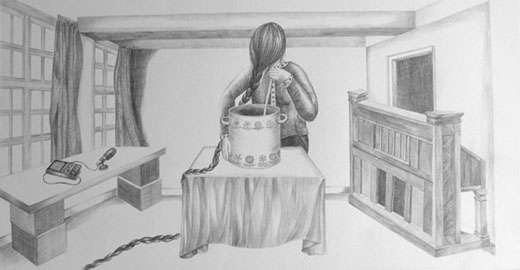Danielle Lemaire, <i>Mijn atelier</i>, 2005, cont� on paper, 27 x 51 cm