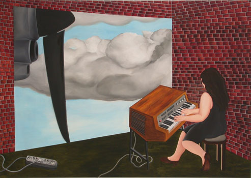 Danielle Lemaire, Muur met hulpgedachten, 2005, olieverf op linnen, 101 x 91 cm