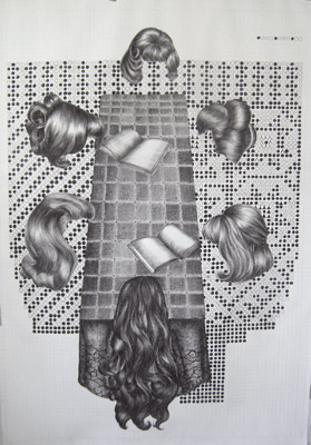 Danielle Lemaire, <i>Ruimtelijk Inzicht</i>, 2006, cont� on paper, 140 x 210 cm