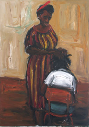 Patrick Makumbe, Hairdresser, 2004, oil on canvass, 120 x 85 cm